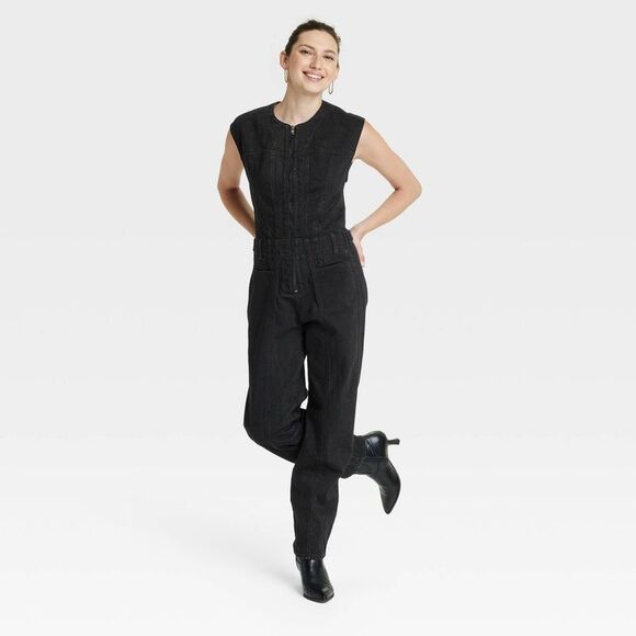 Universal Thread - Women's Tailored Denim Jumpsuit - Universal Thread Black - Picture 1 of 3